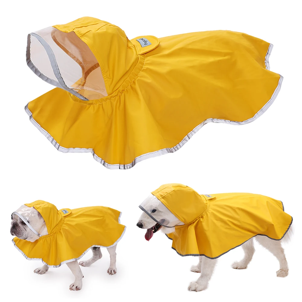 Chubasquero impermeable de PU para perros, Poncho de lluvia transparente con capucha para perros pequeños, medianos y grandes, chaqueta reflectante suave a prueba de lluvia para mascotas