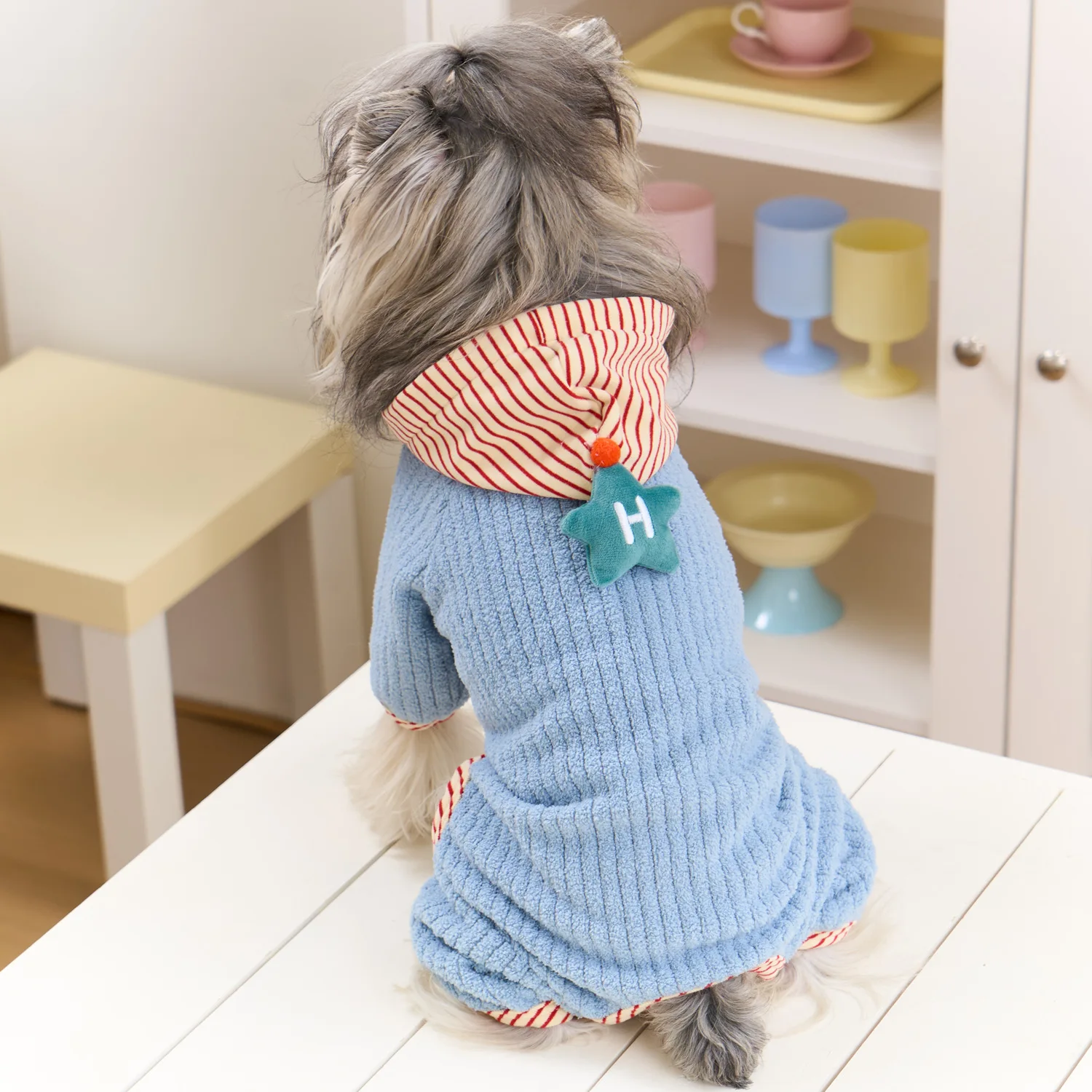 Gorro de estrella de felpa para otoño e invierno, traje de cuatro patas, mono para perros pequeños, pijamas para perros, ropa para cachorros pequeños