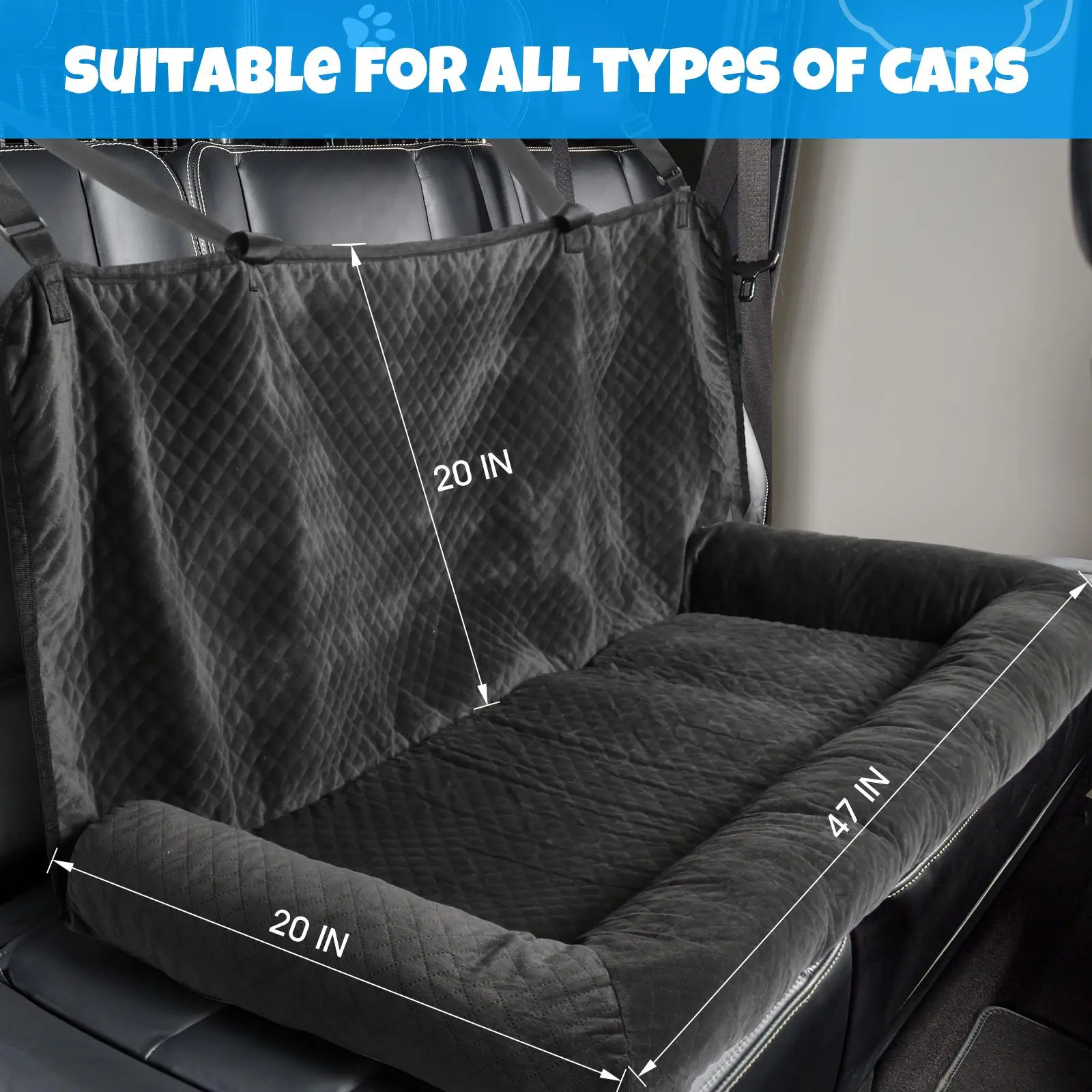 Dog Car Seat Bed Sleeping Bed with Leash Backseat Protector Booster Seat