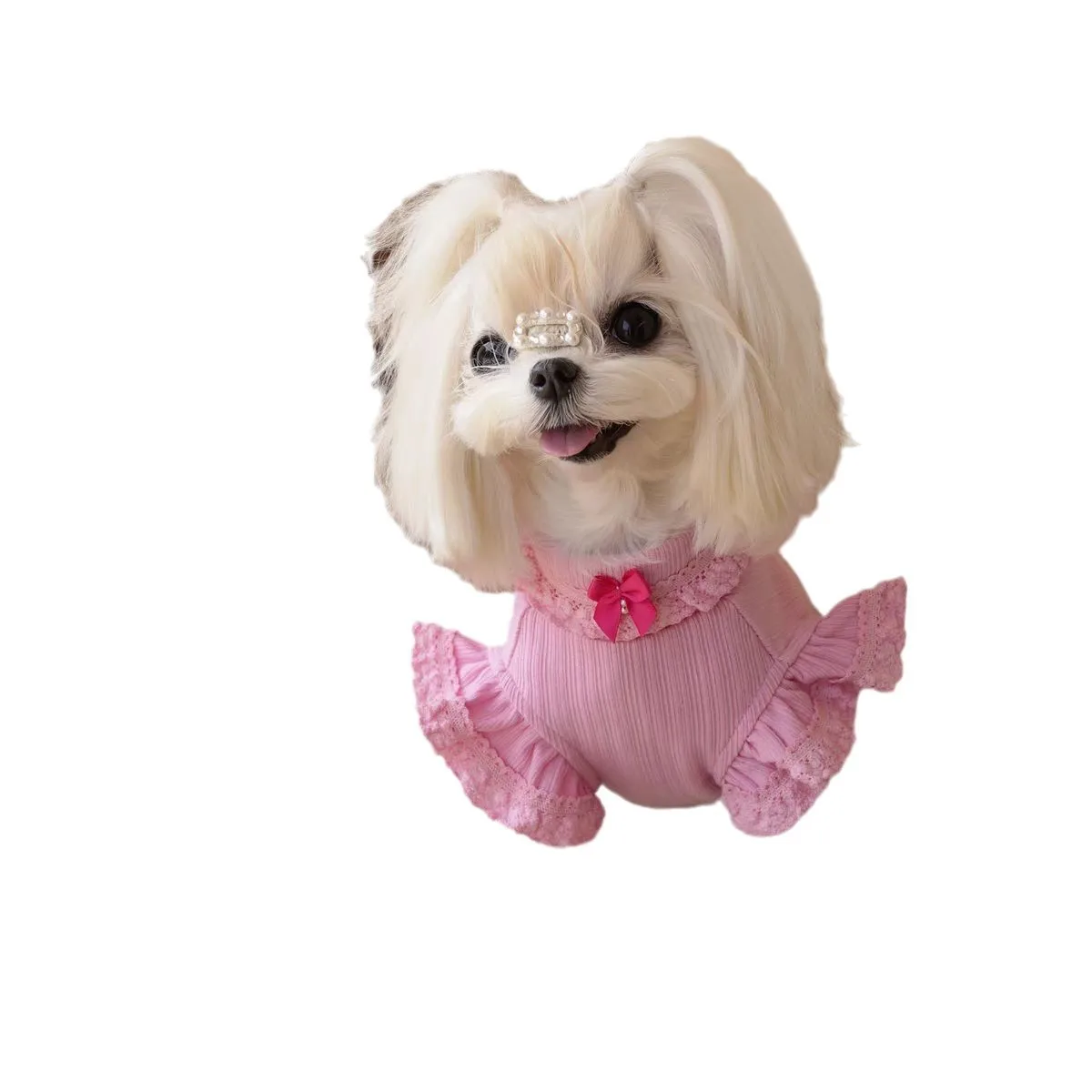 Falda de encaje tejida de princesa para mascotas, camisa inferior con manga voladora para perros, camiseta sin mangas de peluche para gatos, ropa para cachorros de primavera - imagen 5