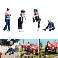 Figura femenina en miniatura chica reparadora de coches para dioramas