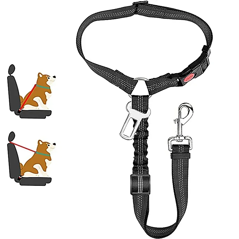 Arnés para perro dos en uno antigolpes sólido, cinturón de seguridad para coche para mascotas con Clip, cinturón de seguridad para asiento trasero, Collar para gatito, accesorios para mascotas