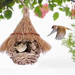 Nido de colibrí tejido a mano, refugio de hierba para pájaros, cabaña Wren Pinzón, casa para pájaros, decoración de jardín de césped al aire libre