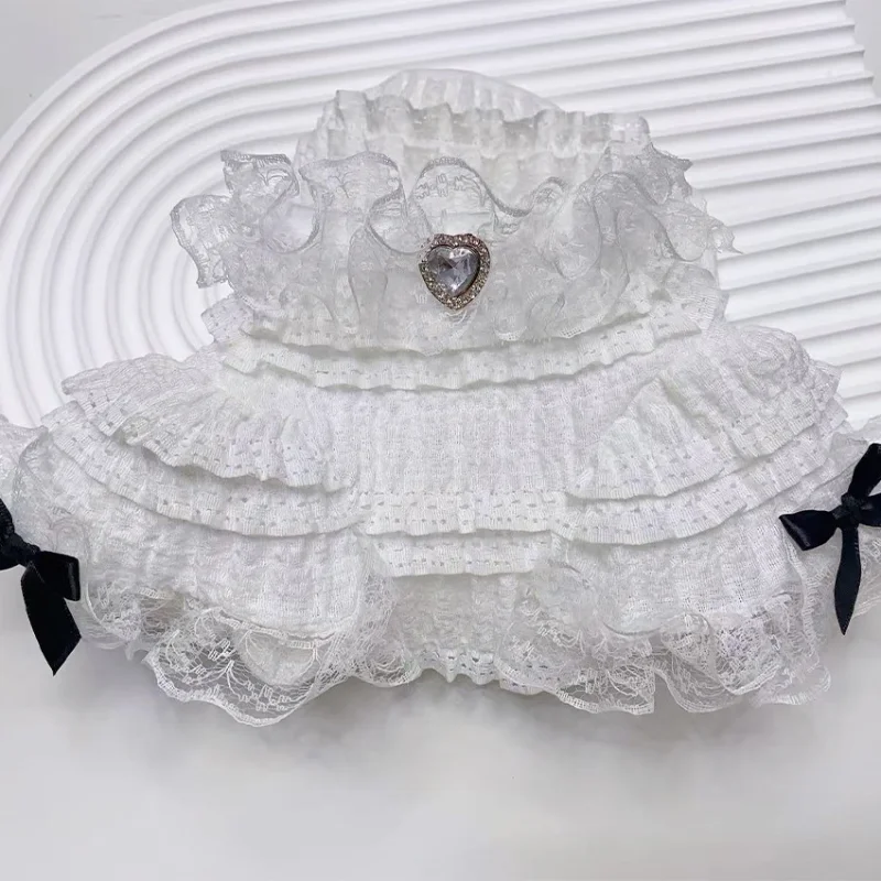 Vestido blanco de princesa para mascotas, camisa de manga de burbuja con cuello alto de encaje para mascotas, camiseta con lazo ahuecado, ropa de verano para perros y cachorros - imagen 4