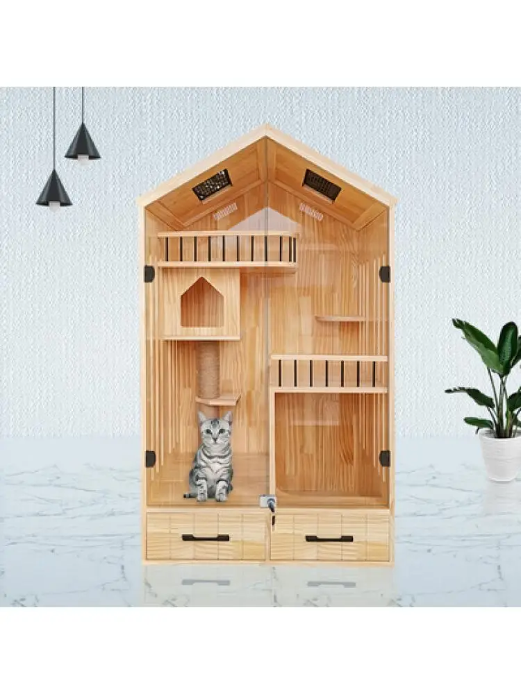 Jaula de madera maciza para gatos, armario de exhibición para gatos, muebles y herramientas para gatear, 100x60x170 - imagen 5