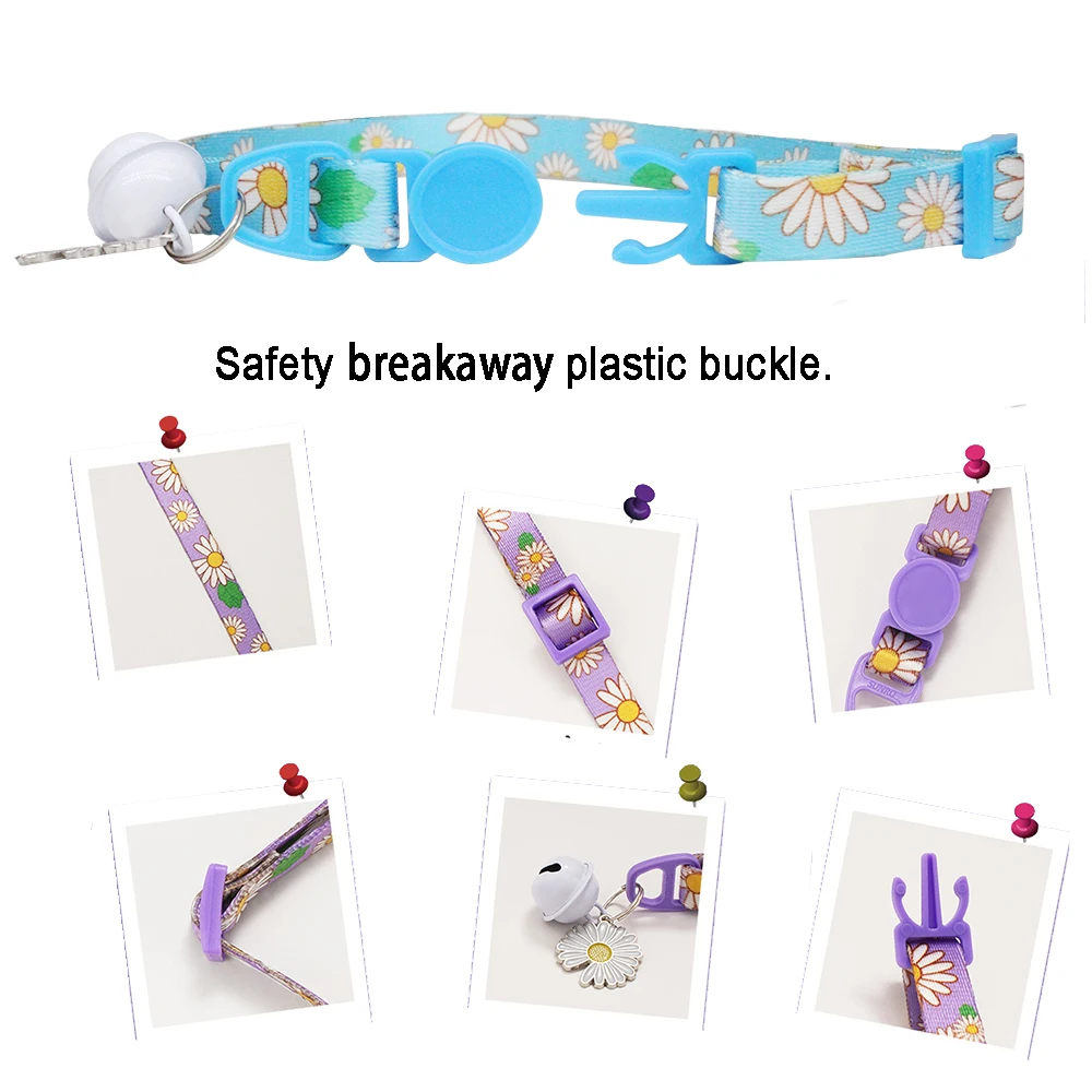 Collar de gato con identificación personalizada, Margarita personalizada, flor, seguridad ajustable, colgante de gatito bonito para mascotas, suministros para mascotas - imagen 4