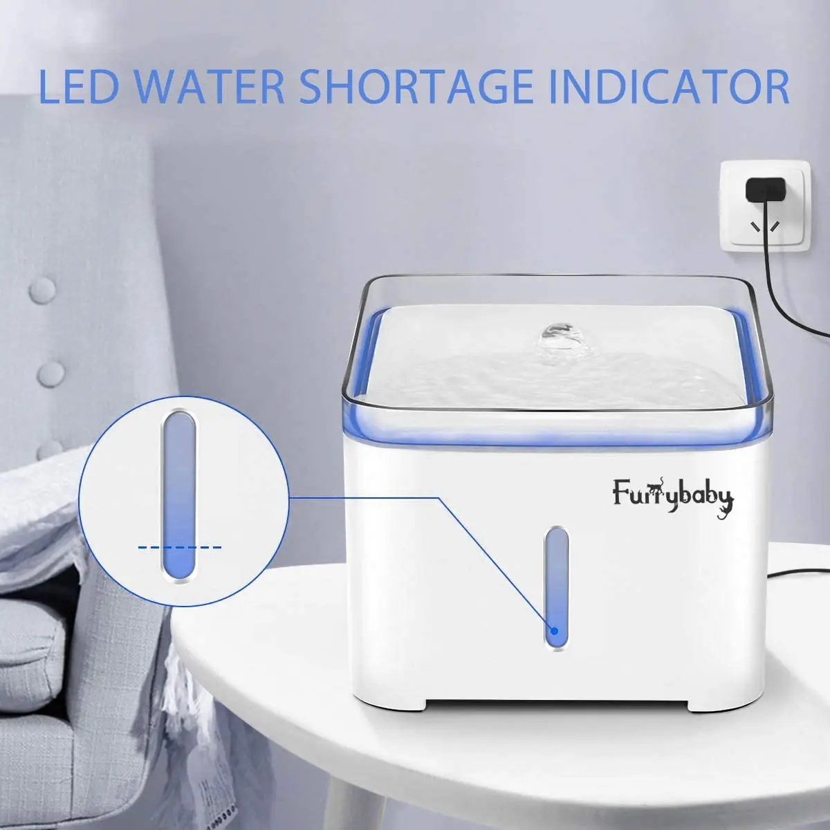 Fuente de agua automática para mascotas, fuente eléctrica con ventana de nivel de agua, iluminación LED, cuenco para gatos y perros, 2L - imagen 2