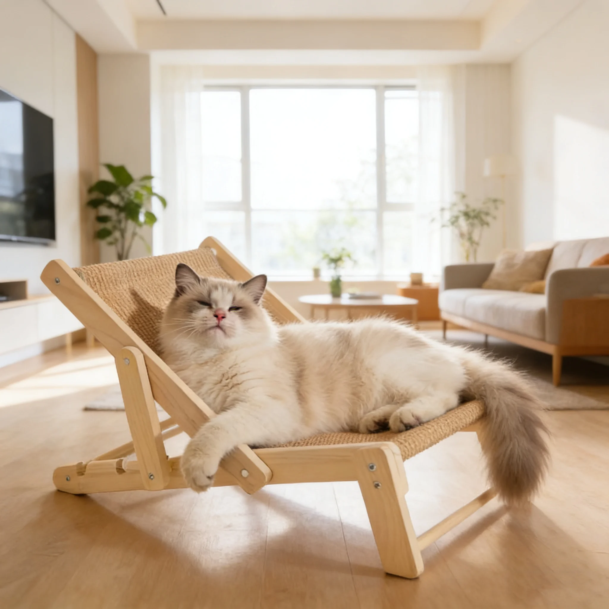 Silla rascador para gatos y mecedora de madera con cama elevada - imagen 2
