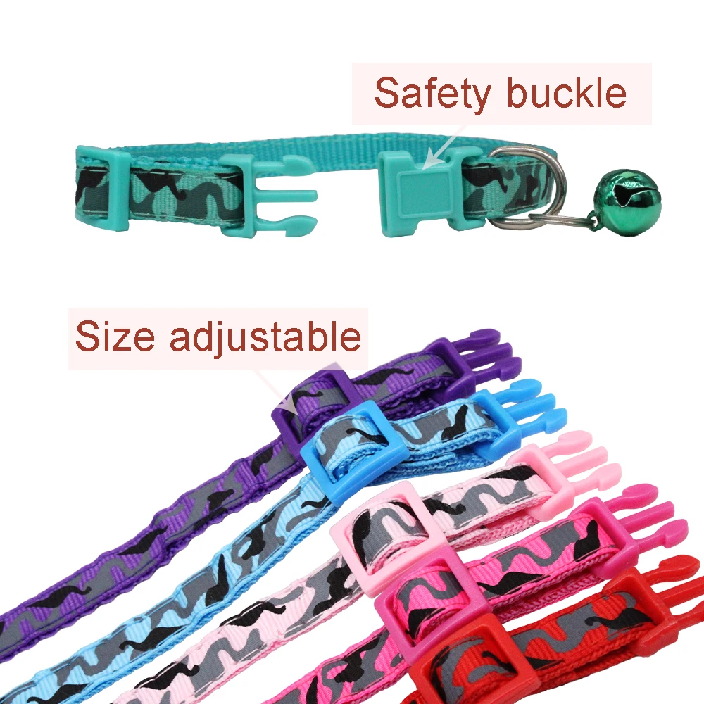 Collar personalizado para cachorros, Collar de camuflaje para perros y mascotas, Collar con placa con nombre de nailon personalizado plateado, grabado gratis ajustable con campana - imagen 2