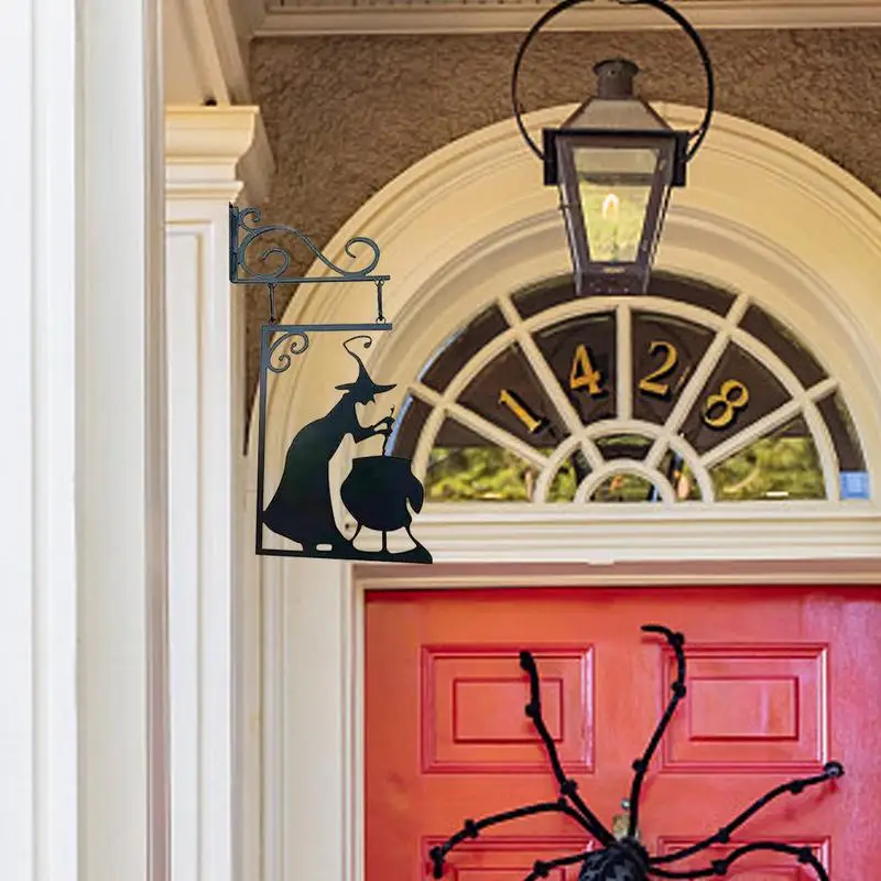 Silueta de Metal de bruja de Halloween, adorno colgante de bruja negra, arte de pared, decoración de Halloween al aire libre, decoraciones colgantes de jardín - imagen 5