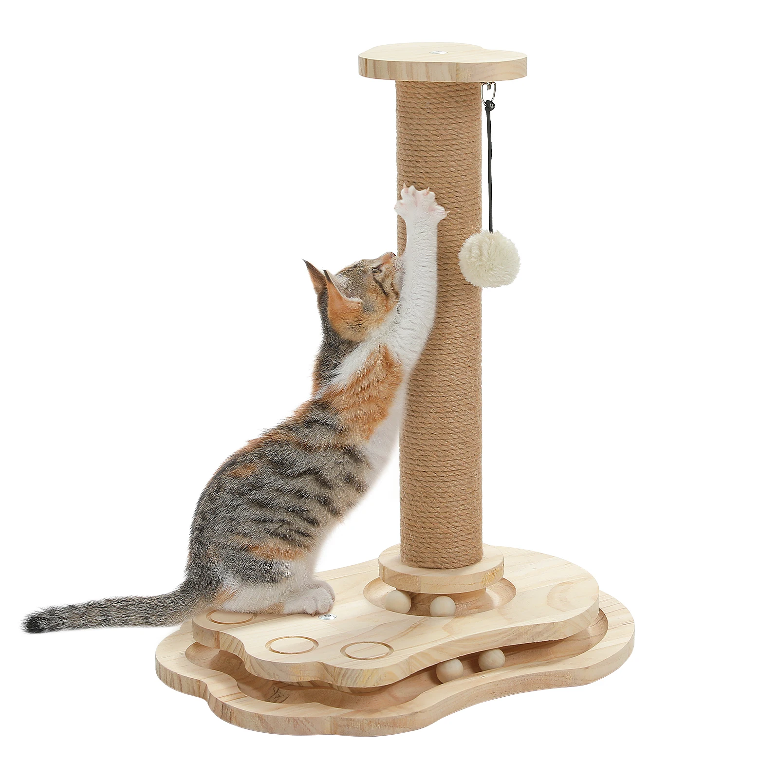 Tirador pequeño para gatos con pista de bola rodante, juguetes interactivos para gatos, árbol pequeño para gatos, rascador multifuncional para interiores - imagen 5