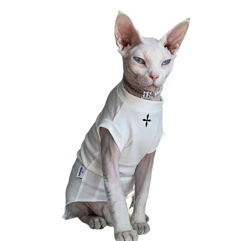 Ropa transpirable para gatos, camiseta de algodón, pijama de gatito de manga corta para gatos sin pelo, Sphynx, Devon Rex, Cornish Rex - imagen 3