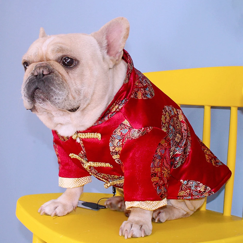 Ropa para mascotas, traje Tang para perro de Año Nuevo Chino, Cheongsam, chaqueta de abrigo para perro de invierno, traje tradicional para mascotas para Festival de Primavera - imagen 3