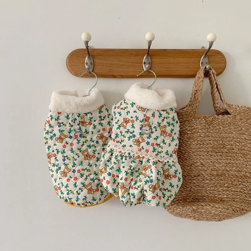 Abrigo Floral grueso de otoño e invierno para mascotas, oso de peluche, falda de capullo de flor para perros pequeños y gatos, ropa para perros pequeños, ropa para cachorros - imagen 2