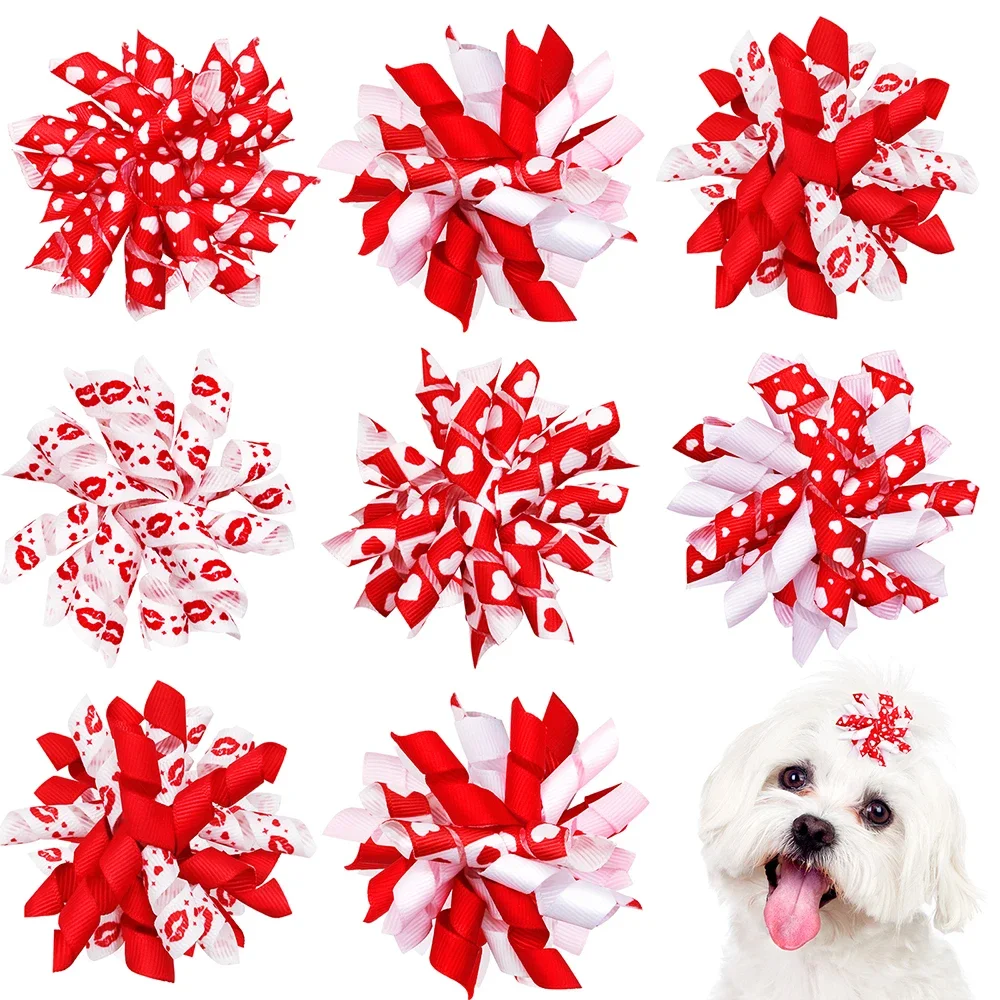 Lazos para perros y gatos pequeños de 50ps, accesorios para el cabello de mascotas de San Valentín, lazos para el pelo de perros, bandas de goma, accesorios de aseo para perros pequeños