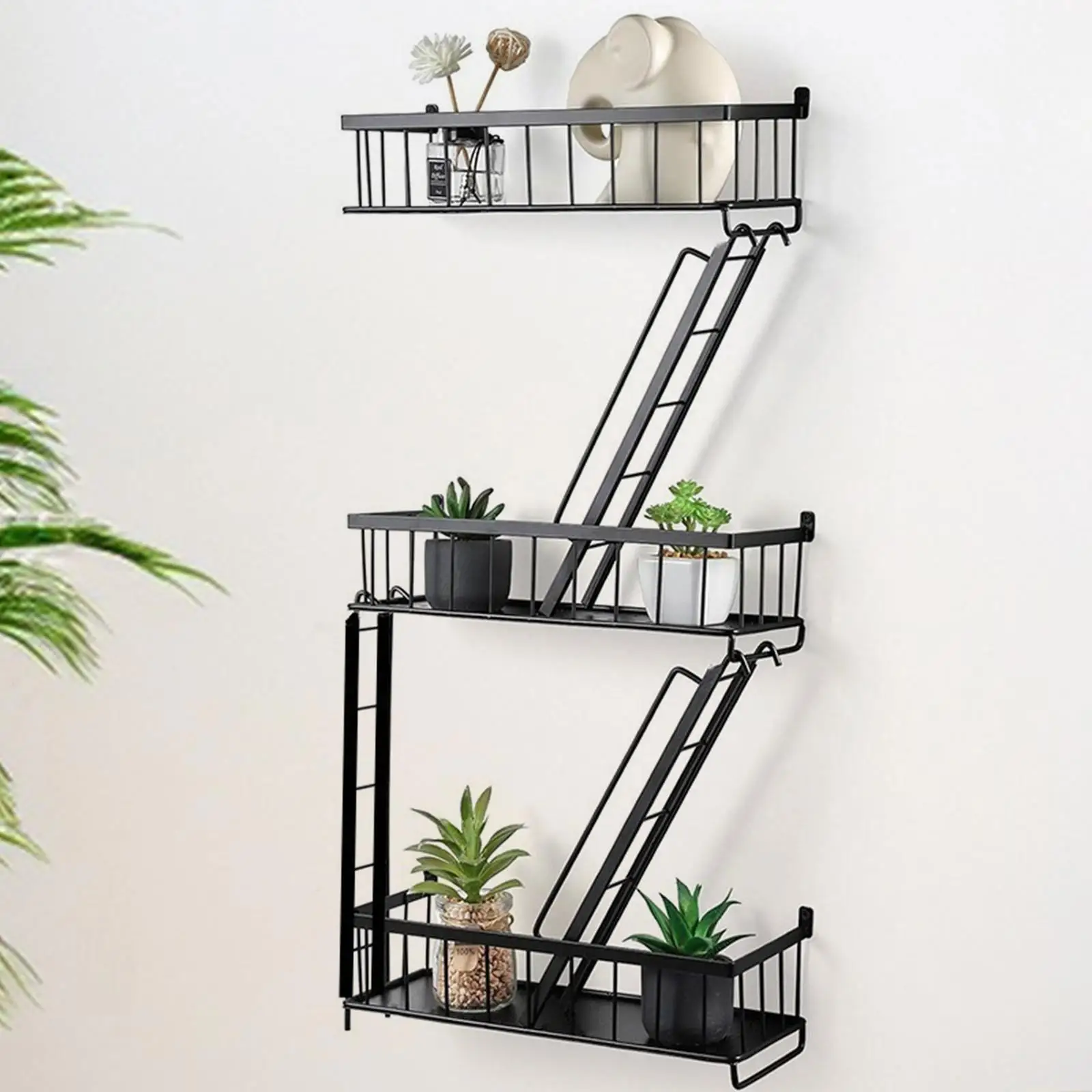 Fire Escape Wall Shelf Modern Sundries Iron Art Staircase Decorative Shelf Wall Floating Shelf Organizer Kitchen Office Bathroom