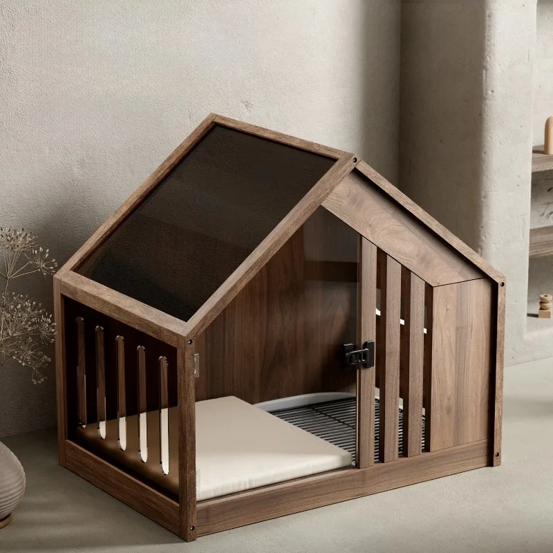 Cama para perros de madera maciza con inodoro para perros, inodoro de lujo para casa, camas para cachorros transpirables semicerradas, perrera para perros de interior fácil de limpiar