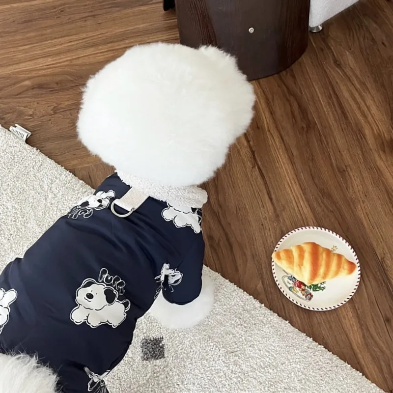 Mono de cuatro patas para mascotas, cálido para invierno, traje de otoño e invierno, oso de peluche, perro pequeño, ropa para cachorros de oso de peluche - imagen 2