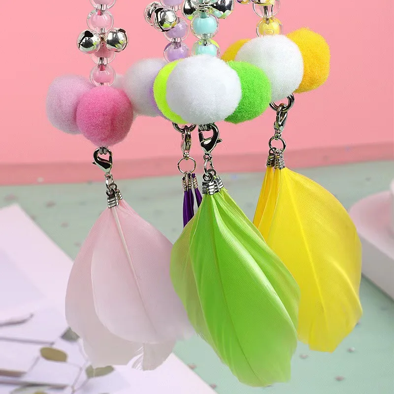Juguete interactivo de plumas para gatos, palo de bola de lana, mango largo, suministros para mascotas - imagen 4