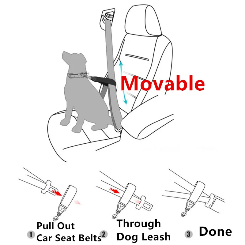 Correa reflectante para perros grandes, correas cortas de nailon para asiento de coche, cadena de viaje para mascotas - imagen 5
