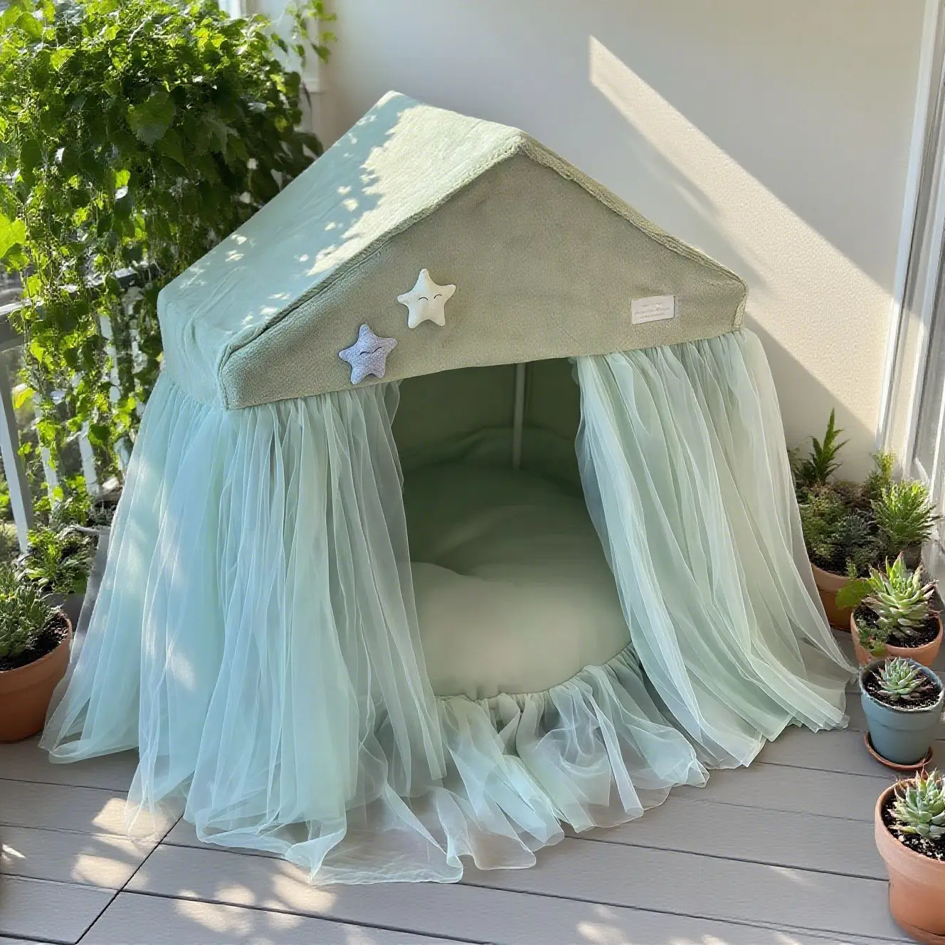 Nido de tienda para mascotas semicerrado con estilo, nido creativo de felpa para perros y gatos, cama de princesa de encaje para mascotas, suministros para gatos - imagen 5