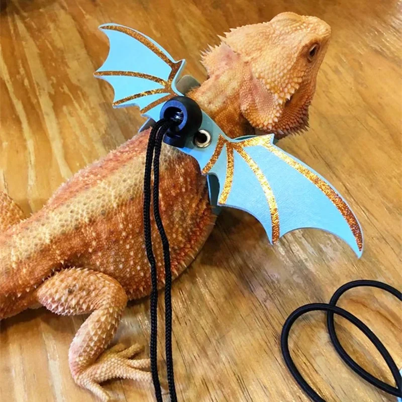 Correa de dragón barbudo ajustable con alas de murciélago, arnés de lagarto de cuero suave para anfibios y otros reptiles pequeños, 3 uds., novedad de 2022 - imagen 5