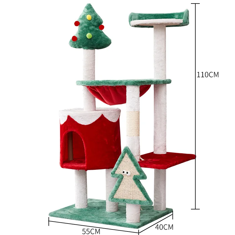 Torre de árbol de Navidad para gatos de interior, torre de escalada para gatos de varios niveles con condominios, perchas superiores, hamaca, postes rascadores de Sisal - imagen 2