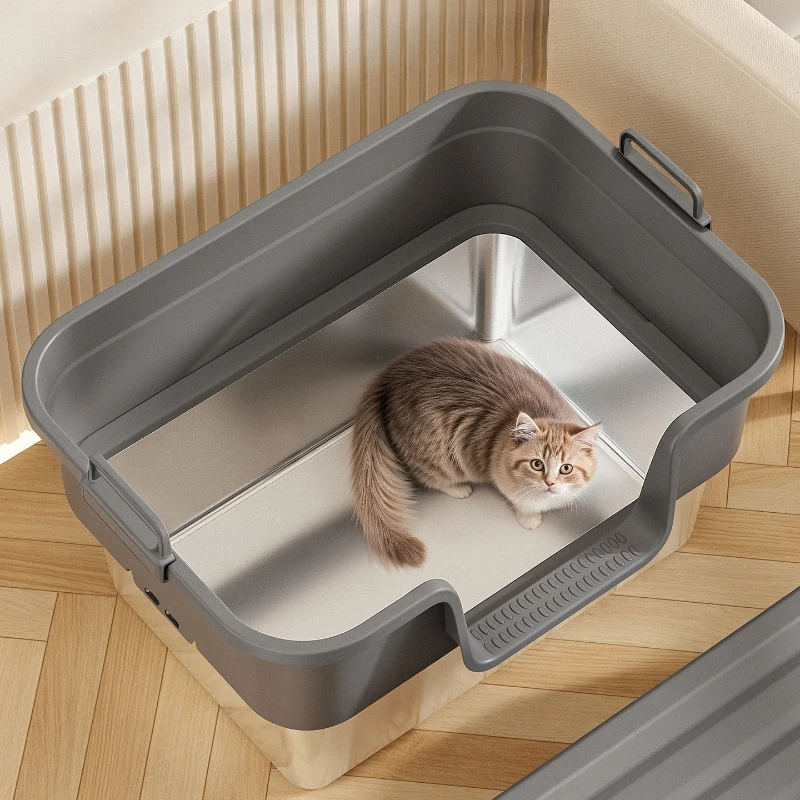 Caja de arena para gatos de acero inoxidable, inodoro grande totalmente cerrado para gatos, bandeja de arena para gatos y mascotas, suministros para mascotas y gatitos autolimpiantes - imagen 5