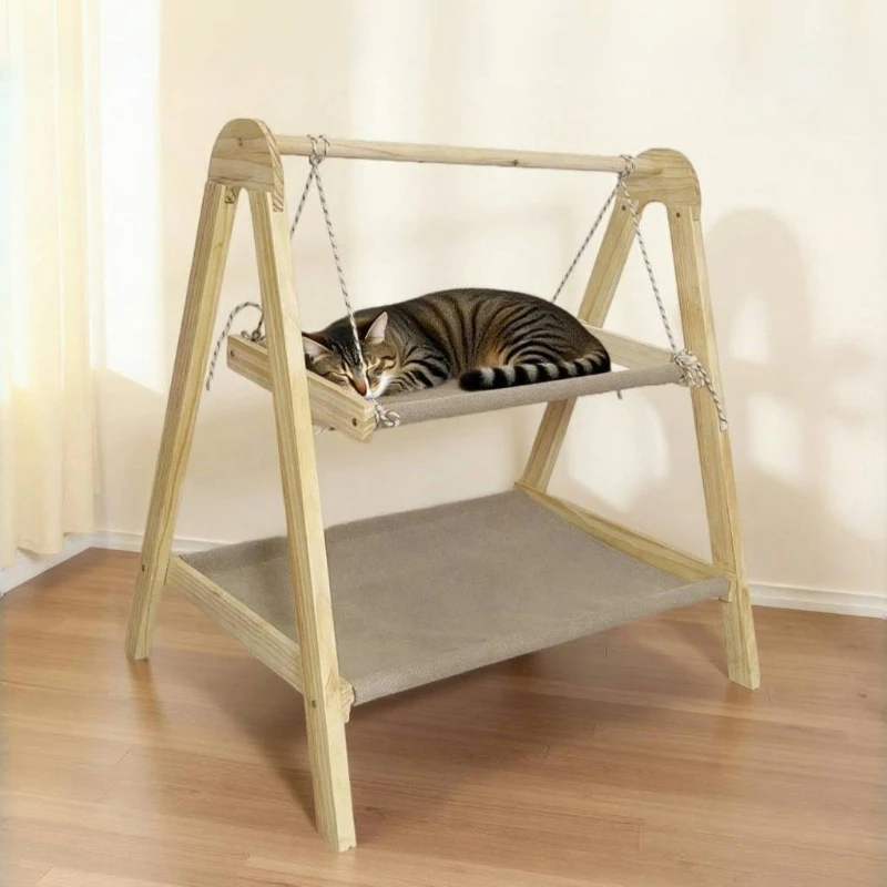 Marco de escalada para gatos, cápsula espacial de madera maciza, hamaca columpio para gatos, nido de seguridad para mascotas de doble capa, nido para cachorros, nido cálido para invierno para mascotas - imagen 2