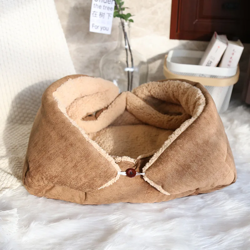 OUZEY-cama para gatos, estera para mascotas, casa suave y cálida de felpa para gatos, cómoda para dormir, plegable, para gatitos, casa de lana de cordero, cama para perros pequeños - imagen 4