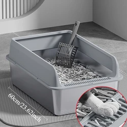 Caja semicerrada de acero inox grande para gatos con pala