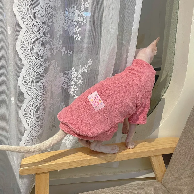 Abrigo polar para gato Sphynx en invierno, sudadera de dos patas para gatitos, pijama suave y dulce para gato sin pelo, suéter Devon Rex - imagen 3