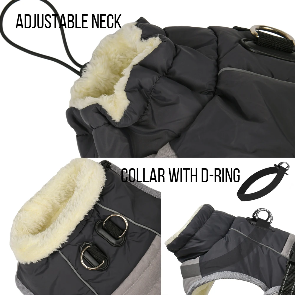 Ropa cálida para perros, chaleco de invierno para perros pequeños y grandes, forro polar grueso, chaqueta para mascotas a prueba de viento con anillo en D, traje para cachorros - imagen 4