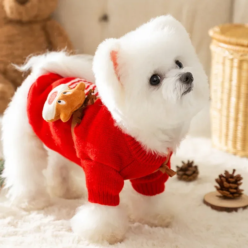 Otoño Invierno perro Navidad Halloween festivo alce suéter tejido Año Nuevo Chino ropa para perros mascota suéter para perros ropa para cachorros - imagen 4