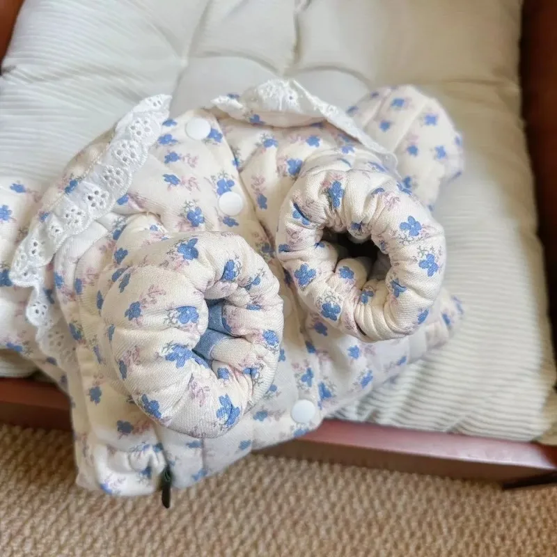 Mono Floral de invierno para mascotas, pantalones de cuatro patas para cachorros, bonitos pantalones de calabaza, traje cálido de oso de peluche para perros con ropa Floral para cachorros - imagen 4