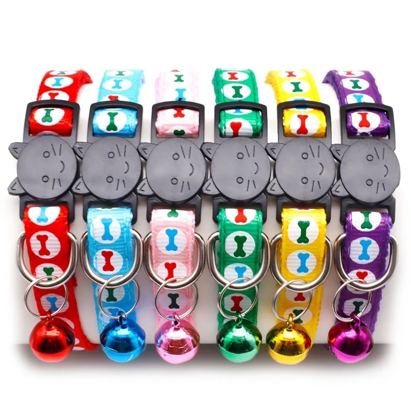 Collar personalizado con etiqueta de nombre para mascota, Collar para gato con campana, hueso de dibujos animados, perro, cachorro, gato, gatito, Collar de seguridad ajustable, joyería para gato - imagen 4