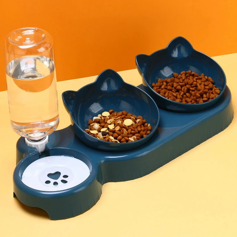 Comedero para gatos 3 en 1, dispensador automático de agua, doble cuenco, cuenco para mascotas para perros pequeños, gatos, contenedor de comida para mascotas, accesorios para gatos - imagen 2