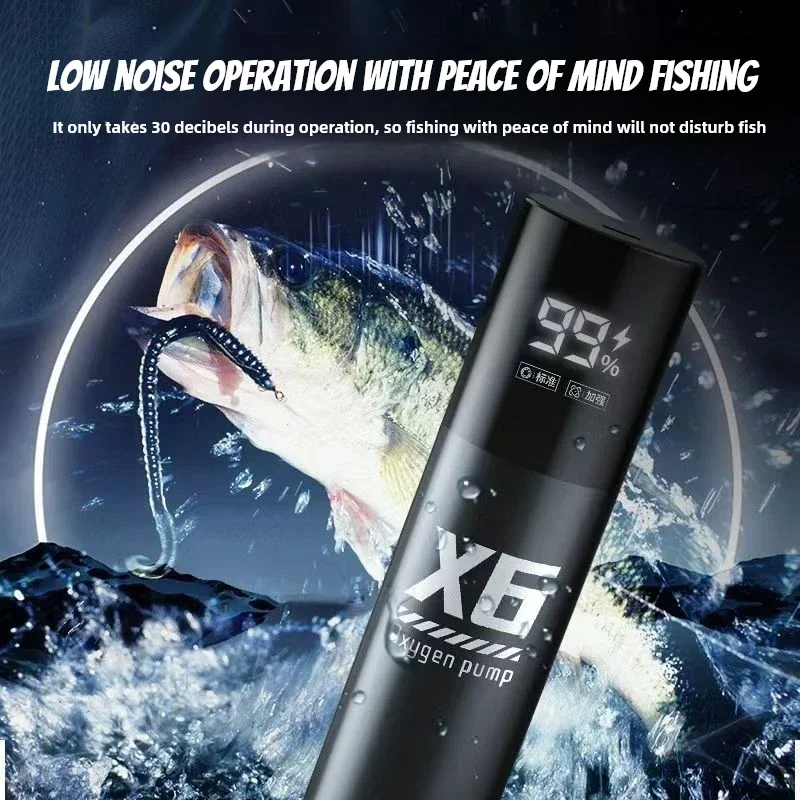 Bomba de oxígeno recargable por USB para pesca al aire libre/acuario, aireador portátil con tiempo de ejecución de 48H para pesca nocturna, bomba de aire de oxígeno - imagen 5