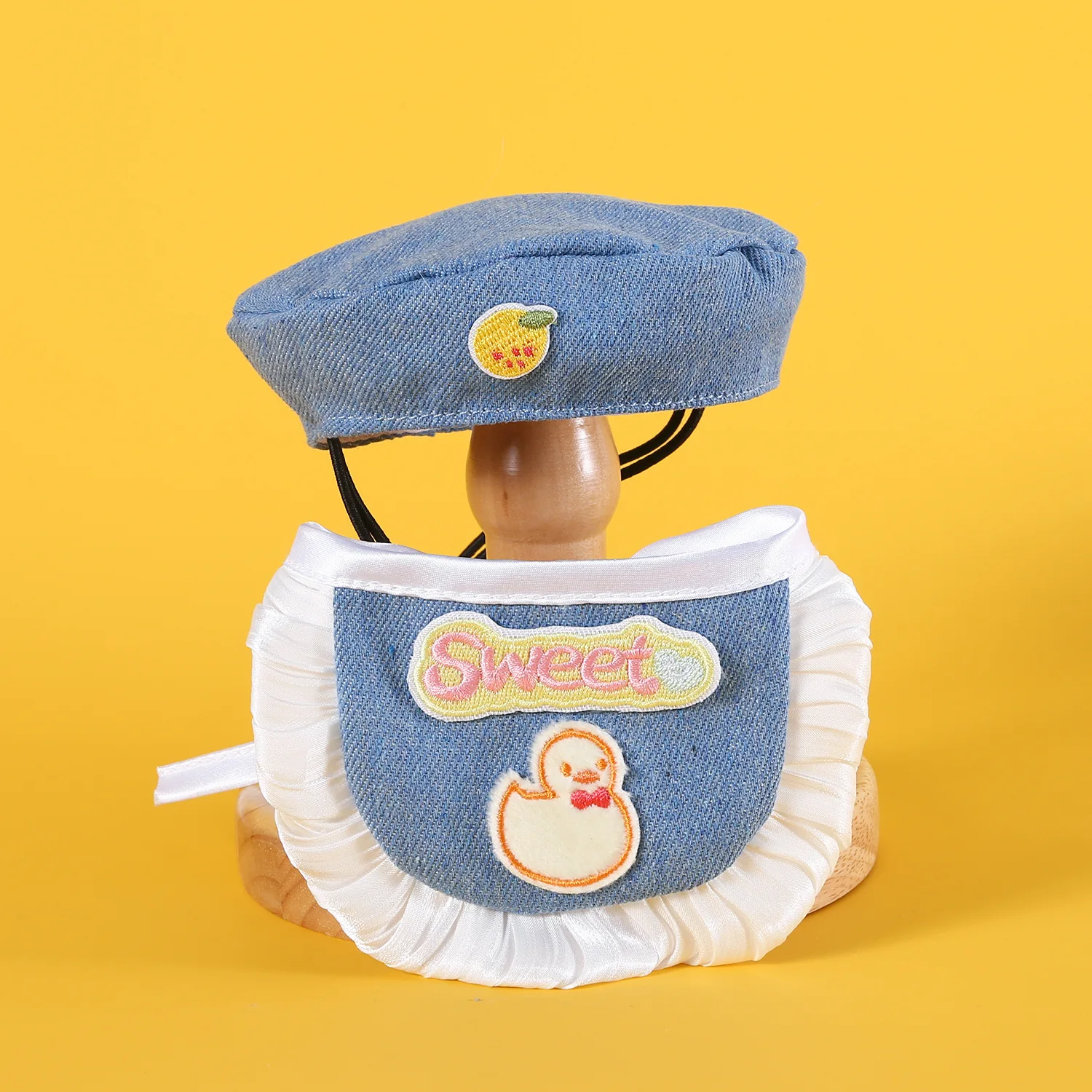 Elegant Pet Princess Look Floral Lace Bowknots Trendy Denim Beret. Perfect Head and Neck Accessories for Ragdoll Cats Teddy Dogs - imagen 5