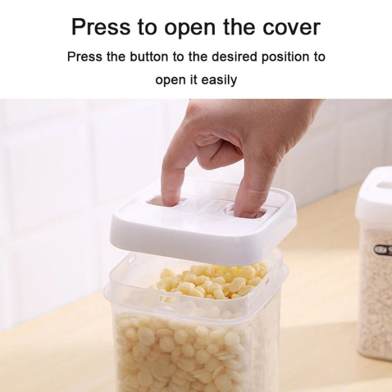 Tarro sellado de plástico transparente, caja de almacenamiento de cereales de cocina, a prueba de humedad, a prueba de polvo, para aperitivos y dulces, 900/1400ml - imagen 5