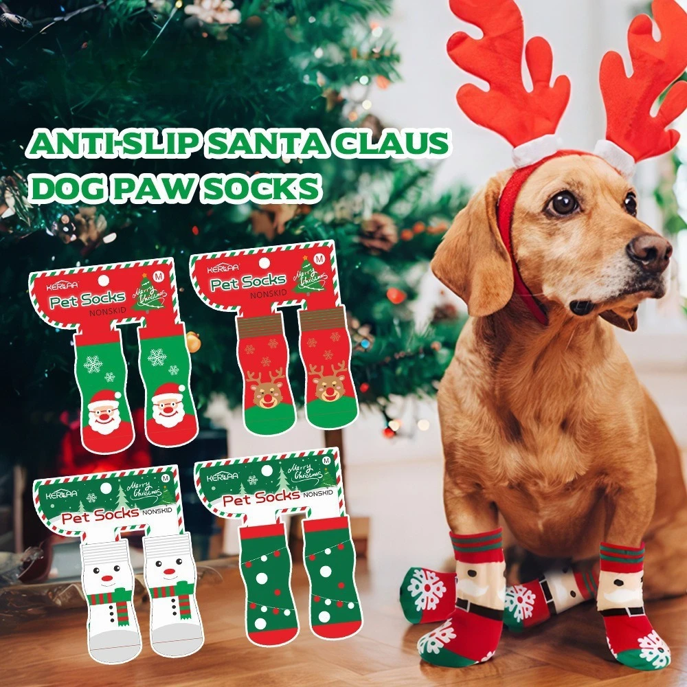 Calcetines navideños para perros, alce, muñeco de nieve, perros pequeños y medianos, calcetines antideslizantes para mascotas, suministros navideños, productos para mascotas - imagen 2