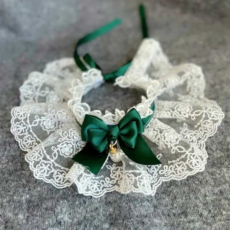 Lindo Collar de gato con lazo de encaje, bordado de malla, babero para mascotas, tela para eructar, Collar encantador para perros y gatos, correa para el cuello para perros pequeños y medianos - imagen 4