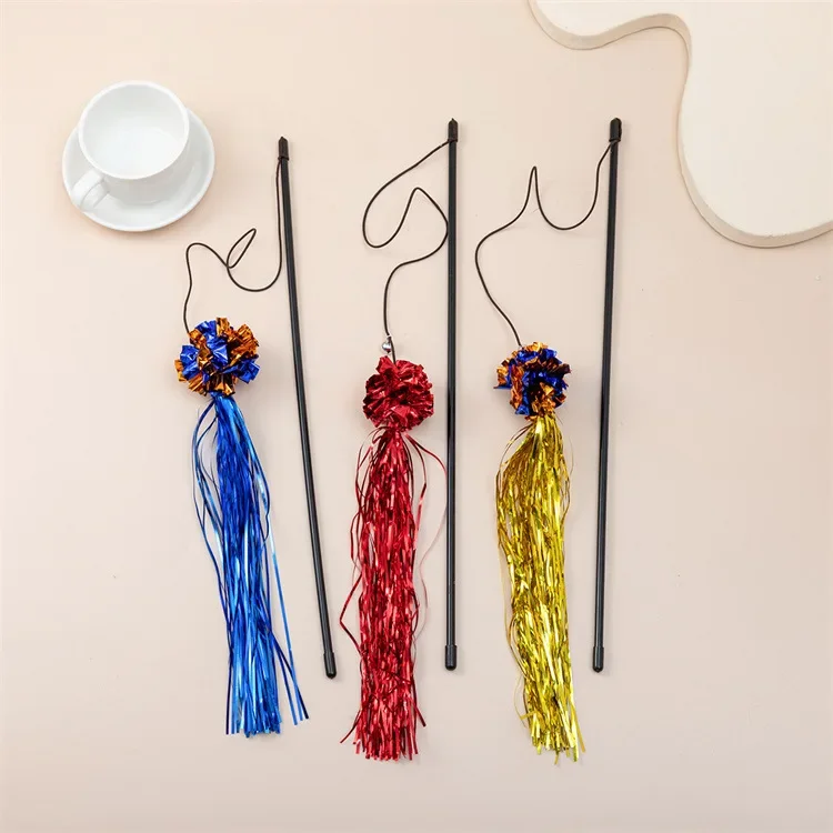 Varita con borla para gatos, varita de plumas con campanas, Juguetes Divertidos e interactivos, varios suministros para mascotas, 1 piezas de Color aleatorio, nuevo - imagen 2