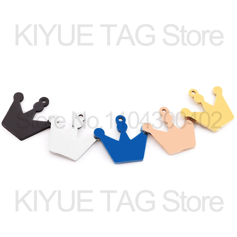 100 Uds. De acero inoxidable con forma de corona, espejo de metal, etiqueta de identificación en blanco, accesorio para Collar de perro, logotipo de personalidad grabable - imagen 4