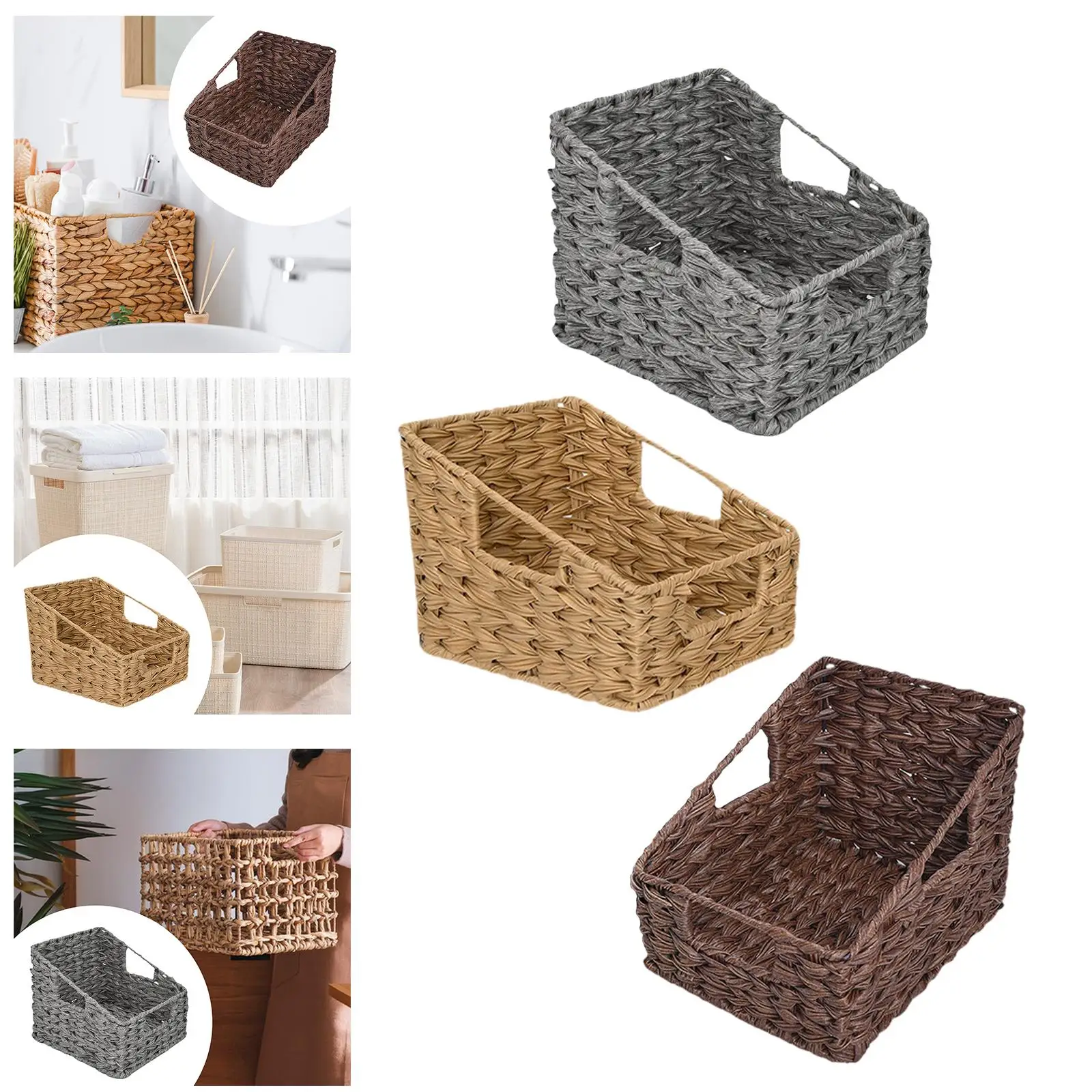 Storage Container Baskets with Handles Multifunctional Woven Organizing Basket for Cupboards Drawer Shelves Bathroom Dresser Storage Container Baskets with Handles Multifunctional Woven Organizing Basket for Cupboards Drawer Shelves Bathroom Dresser