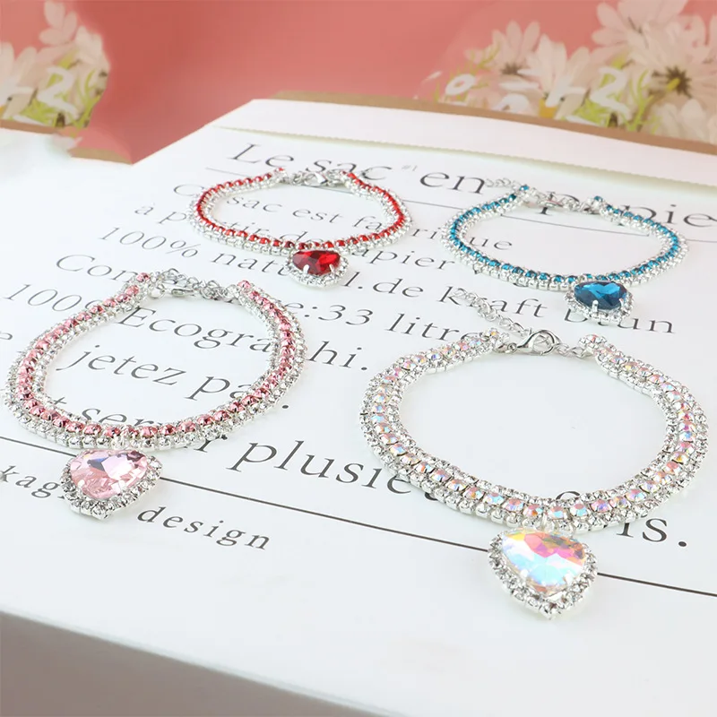 Diy lindos collares de lujo para mascotas, Collar para perros y gatos, colgante de amor, suministros para mascotas, Collar de lujo de cristal de amor, Collar para gatitos, Collar para gatos - imagen 3