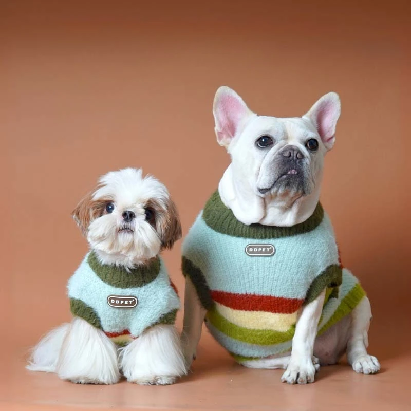 Camisa de punto a rayas para otoño/invierno para mascotas, suéter de peluche Schnauzer, chaleco de felpa para perros pequeños/gatos, ropa para perros pequeños - imagen 2