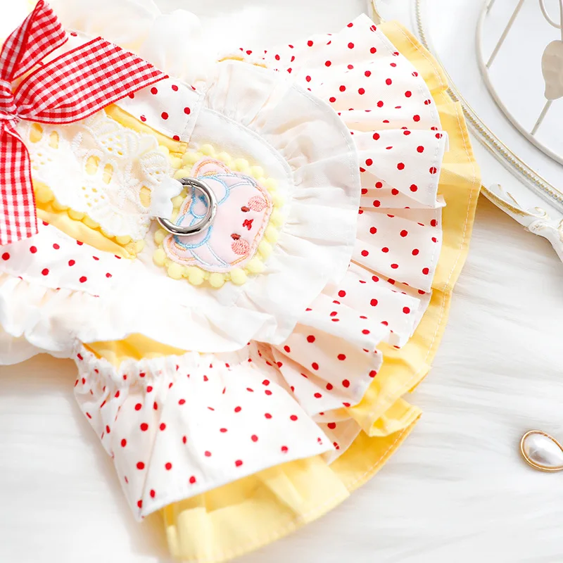 Ropa para perros primavera y verano vestido fino de princesa para gatos punto rojo oso amarillo tracción Lolita suministros para mascotas para perros pequeños - imagen 4