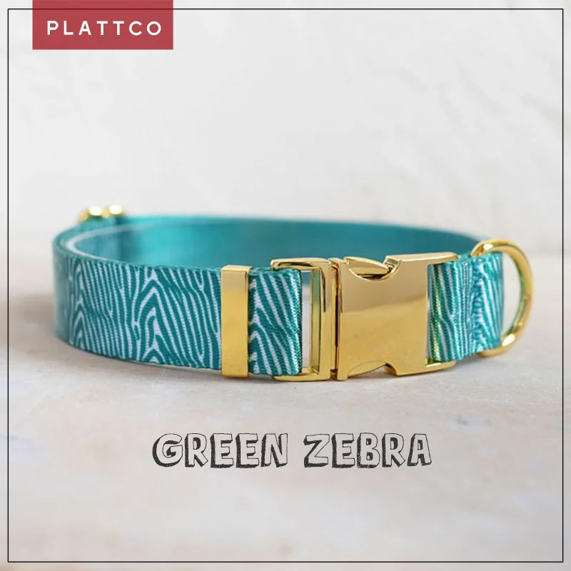PLATTCO-collar de perro de diseño único con estampado de cebra verde, hebilla dorada de alta calidad, 5 tamaños, PDC333YG