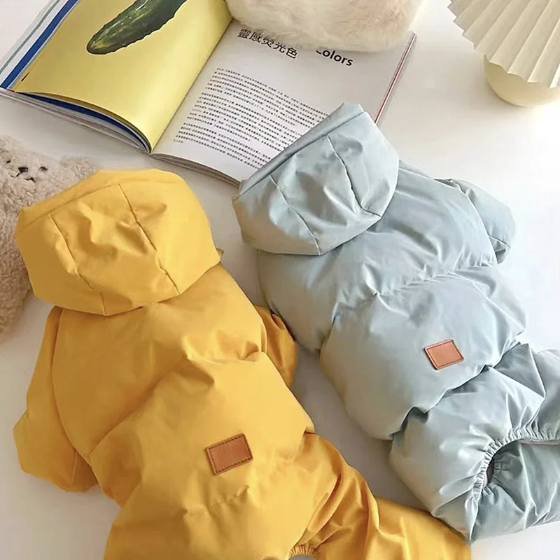 Abrigo cálido de algodón de cuatro patas para mascotas, ropa cálida de invierno para perros, chaqueta de peluche de Color puro, abrigo de peluche grueso XS-XL